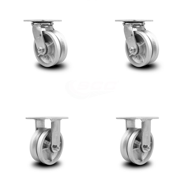 5 Inch V Groove Semi Steel Caster Set with Roller Bearings 2 Swivel 2 Rigid SCC